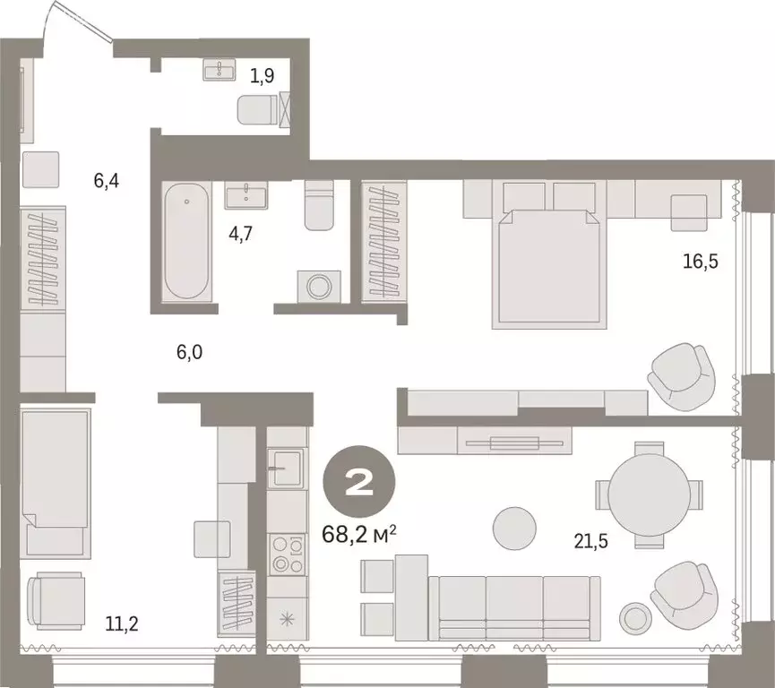 2-комнатная квартира: Тюмень, Краснооктябрьская улица, 4к3 (68.15 м) - Фото 1