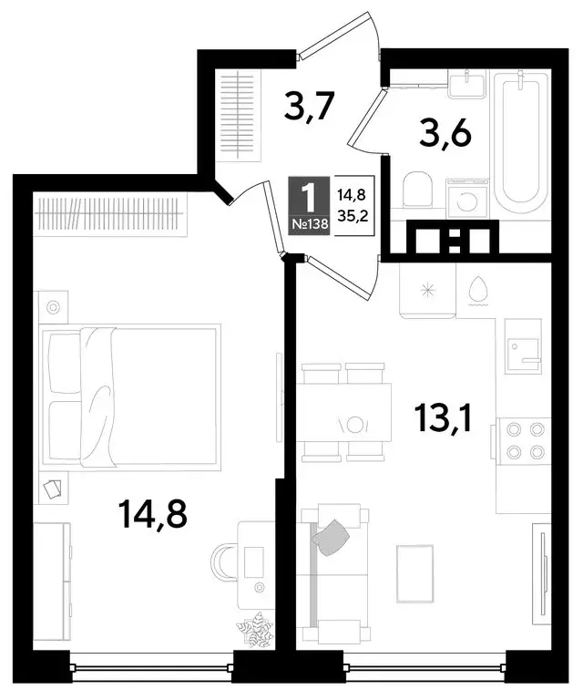 1-комнатная квартира: Краснодар, микрорайон Догма Парк (35.2 м) - Фото 0