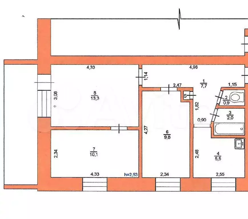 3-к. квартира, 49,4 м, 1/5 эт. - Фото 0