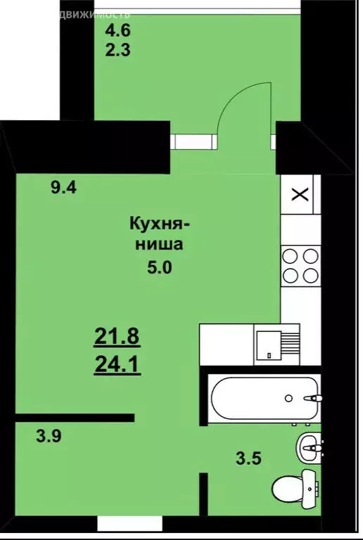 Квартира-студия: село Чигири, улица Василенко, 7 (24.1 м) - Фото 0