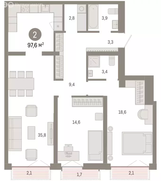 2-комнатная квартира: Новосибирск, Большевистская улица, 66 (97.61 м) - Фото 2