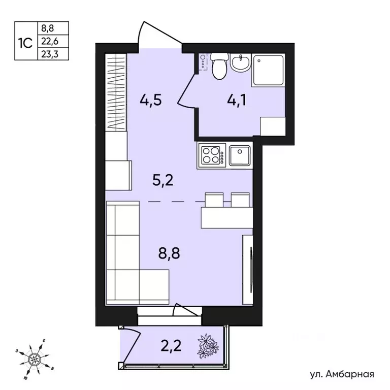 1-к кв. Пермский край, Пермь Белозерская ул., 30А (23.3 м) - Фото 0