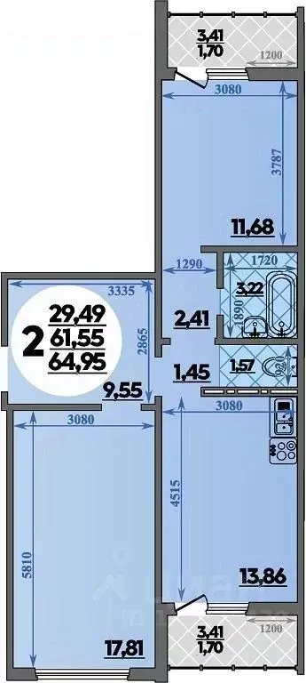 2-к кв. Ростовская область, Ростов-на-Дону ул. Костенко, 12 (64.95 м) - Фото 1