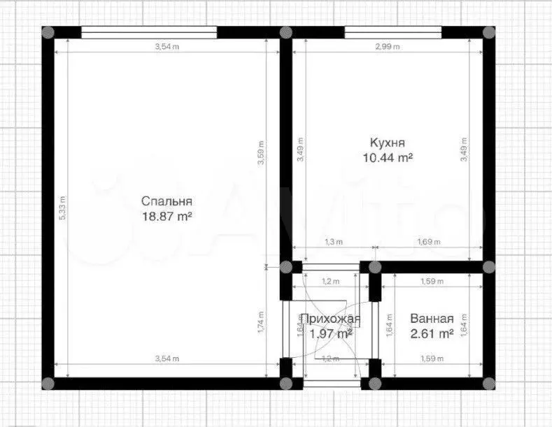 1-к. квартира, 33 м, 3/9 эт. - Фото 0