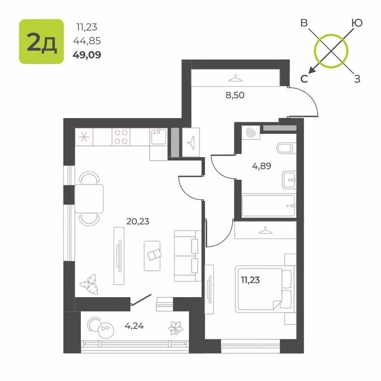 1-комнатная квартира: Екатеринбург, микрорайон Академический, 12-й ... - Фото 1
