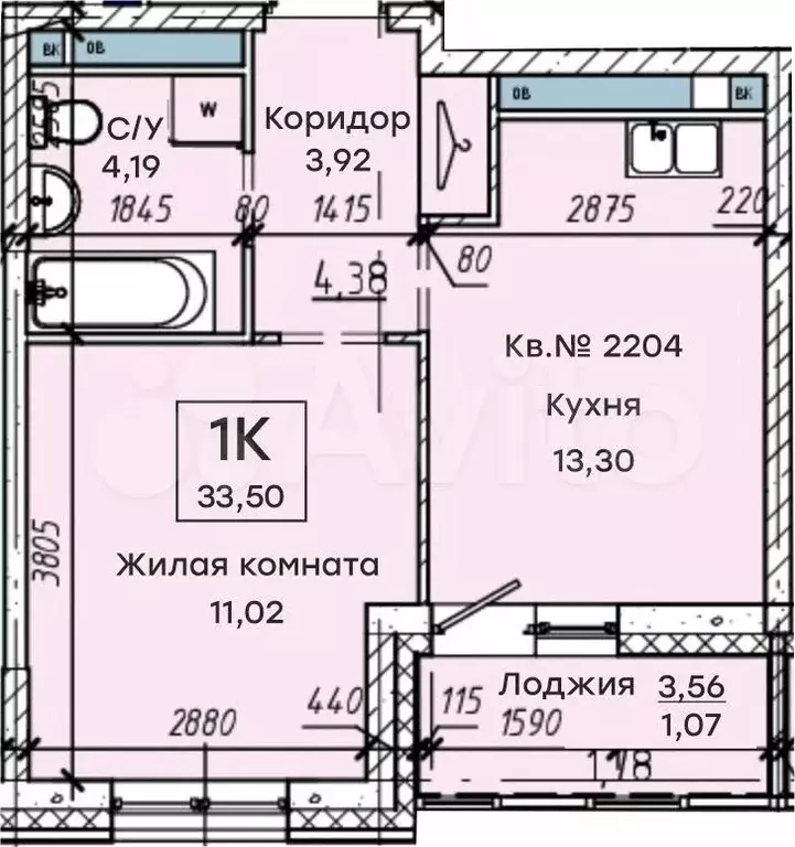 1-к. квартира, 33,5 м, 5/17 эт. - Фото 0