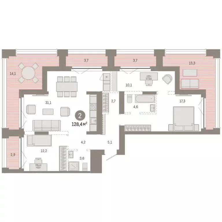 2-комнатная квартира: Новосибирск, Большевистская улица, 66 (128.37 м) - Фото 2