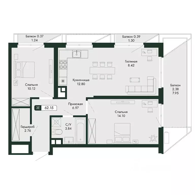 3-к кв. Крым, Алушта  (62.15 м) - Фото 1