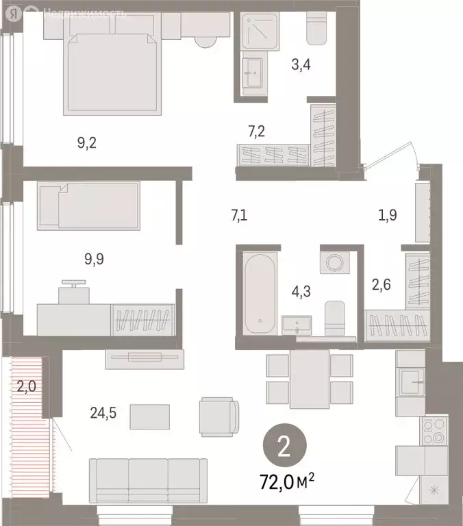 2-комнатная квартира: Новосибирск, улица Аэропорт (71.97 м) - Фото 1