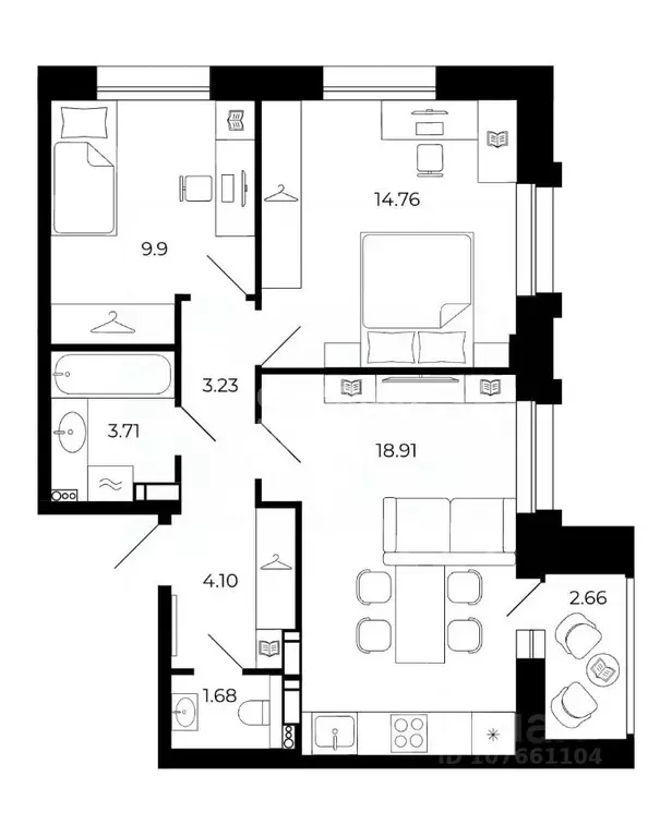 2-к кв. Липецкая область, Липецк ул. Е.И. Замятина, 5 (59.06 м) - Фото 1