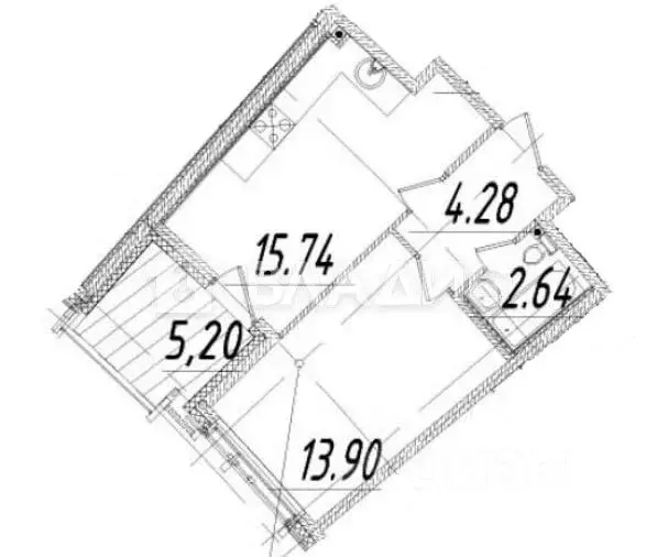 1-к кв. Санкт-Петербург наб. Миклухо-Маклая, 3к1 (39.16 м) - Фото 2