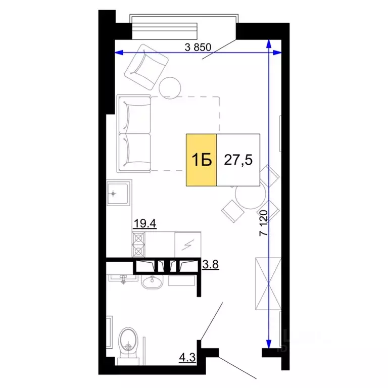 1-к кв. Краснодарский край, Анапа проезд Сосновый (27.5 м) - Фото 1
