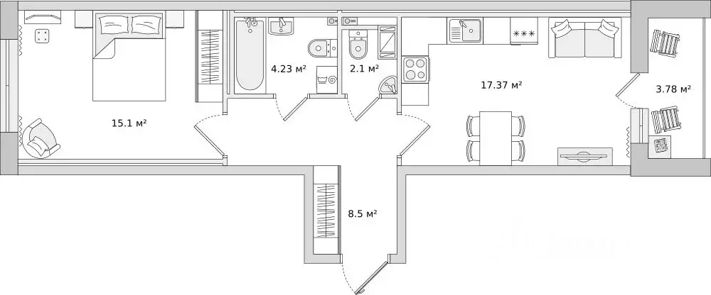 1-к кв. Санкт-Петербург Белоостровская ул., 10к3 (46.9 м) - Фото 1