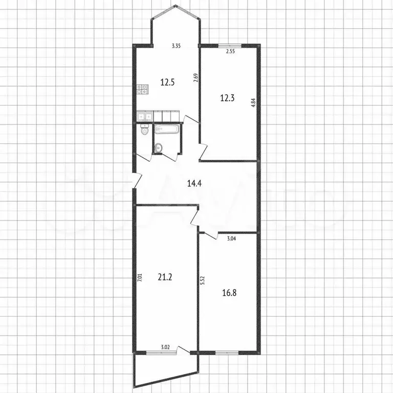 2-к. квартира, 81 м, 4/5 эт. - Фото 0