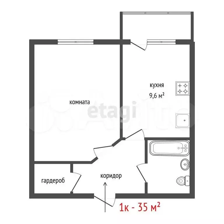 1-к. квартира, 35 м, 9/15 эт. - Фото 0
