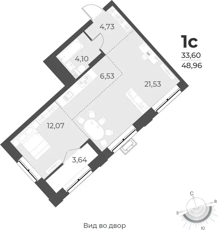 Квартира-студия: Новосибирск, улица Лобачевского, 53/2 (49 м) - Фото 0