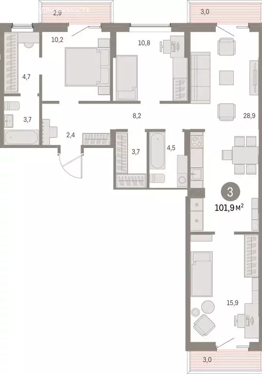 3-комнатная квартира: Курган, жилой район Центральный, ЖК Дом Кино ... - Фото 1