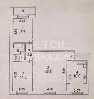 Квартира, 3 комнаты, 63.9 м - Фото 2