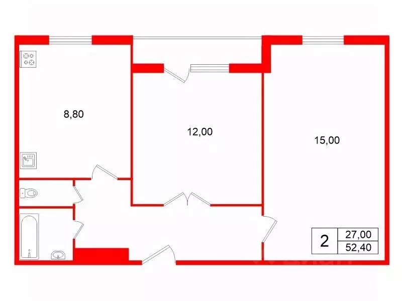 2-к кв. Санкт-Петербург Планерная ул., 19К1 (52.4 м) - Фото 1