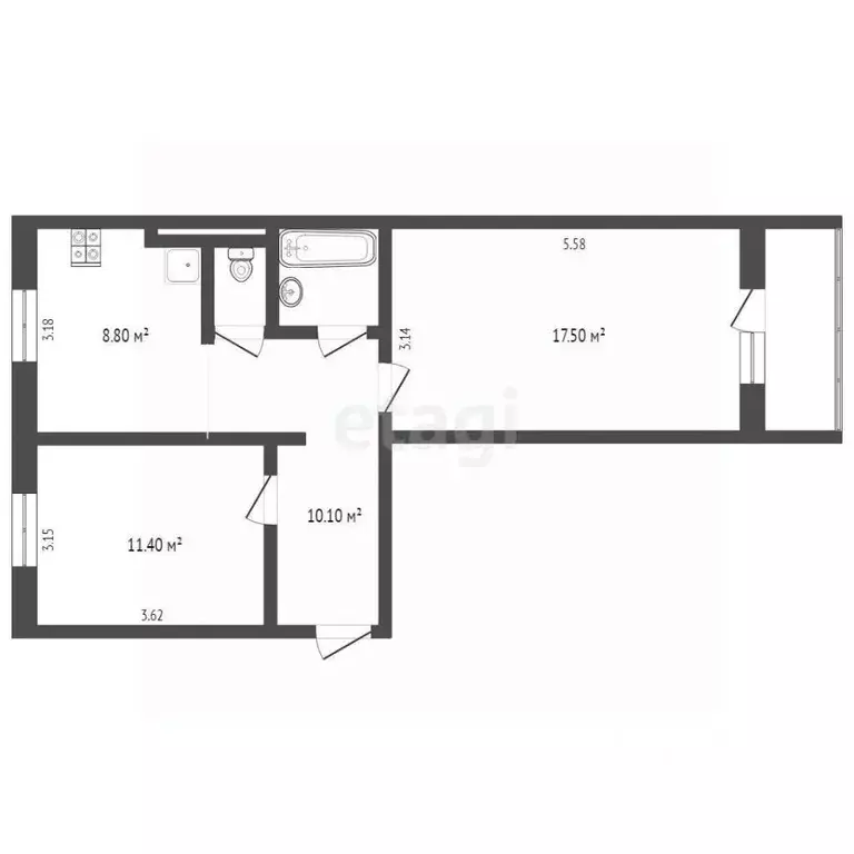 2-к кв. Ямало-Ненецкий АО, Ноябрьск Советская ул., 50 (51.4 м) - Фото 1