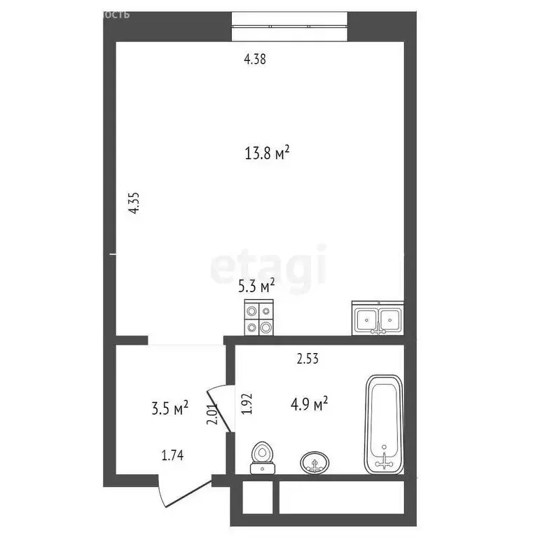 Квартира-студия: Москва, улица Петра Алексеева, 14 (24.6 м) - Фото 0