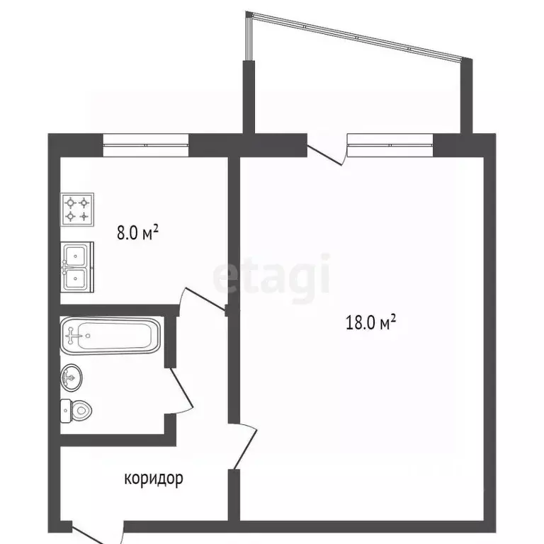 1-к кв. Крым, Симферополь ул. Бородина (34.0 м) - Фото 2