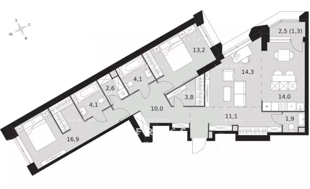 3-к кв. Москва ул. Академика Волгина, 2 (100.6 м) - Фото 2