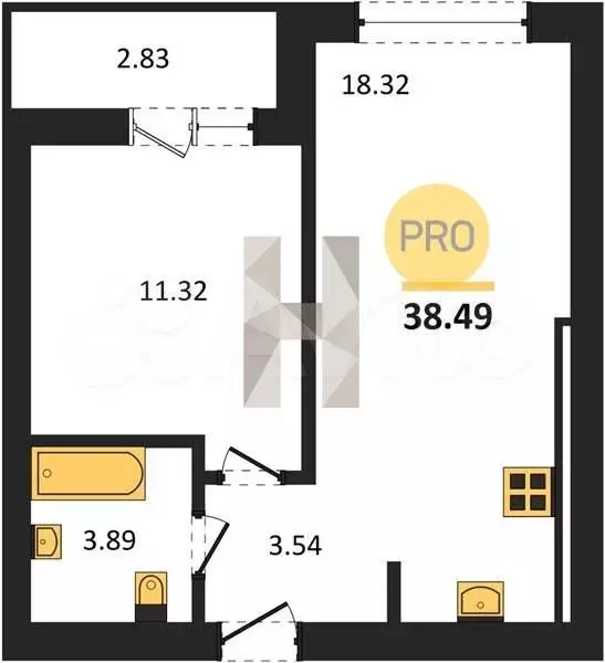 1-к. квартира, 38,5 м, 6/9 эт. - Фото 1