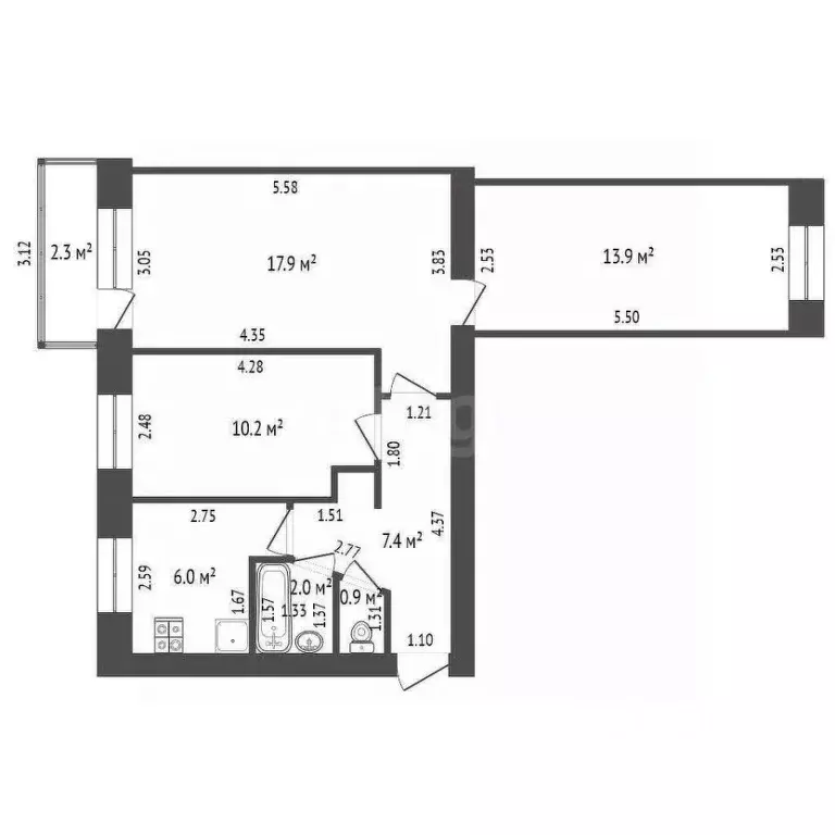 3-к кв. Башкортостан, Стерлитамак ул. Дружбы, 66 (58.3 м) - Фото 1
