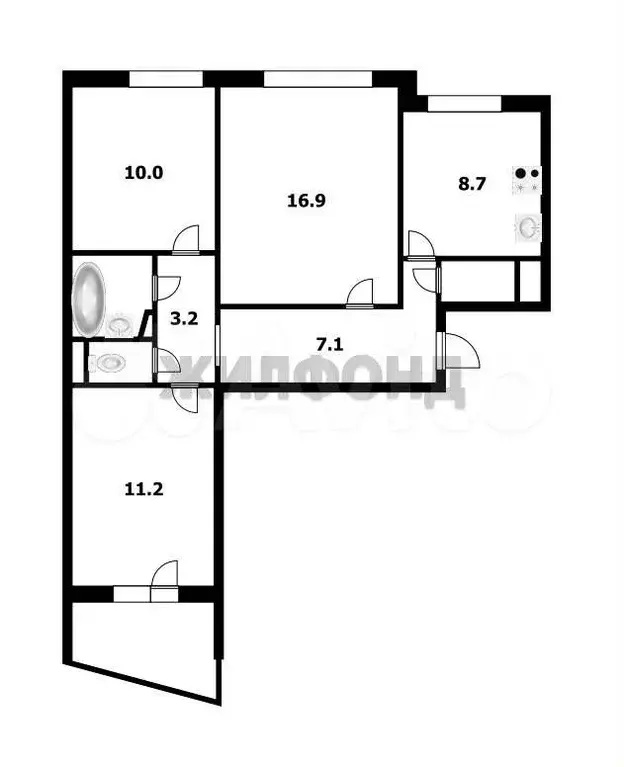 3-к. квартира, 61,9 м, 5/9 эт. - Фото 0