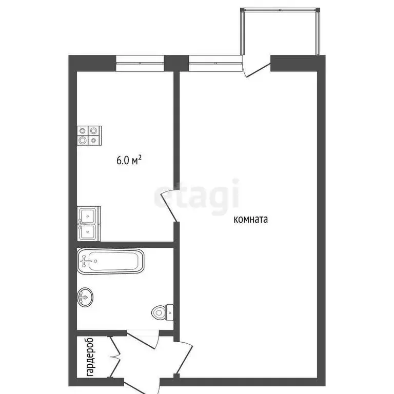 1-комнатная квартира: Альметьевск, улица Тельмана, 55 (30 м) - Фото 1