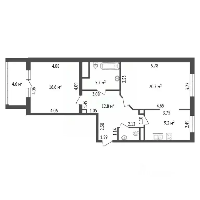 2-к кв. Санкт-Петербург просп. Металлистов, 116к1 (66.0 м) - Фото 2