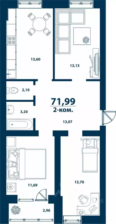 2-к кв. Башкортостан, Уфа городской округ, д. Ветошниково Город ... - Фото 1