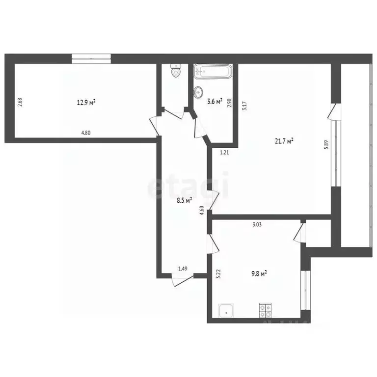 2-к кв. Тюменская область, Тюмень ул. Водников, 12 (60.6 м) - Фото 1