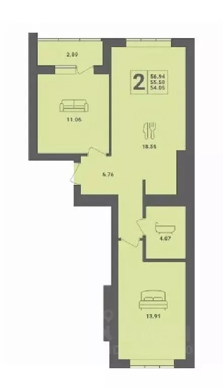 2-к кв. Калининградская область, Пионерский ул. Гептнера, 21 (56.94 м) - Фото 1