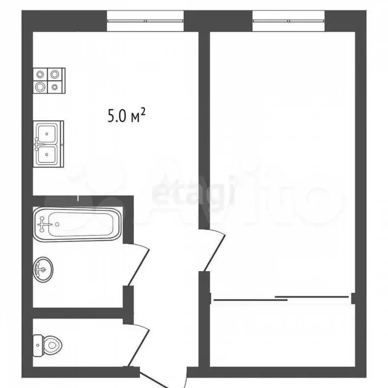 1-к. квартира, 32,4 м, 5/5 эт. - Фото 0