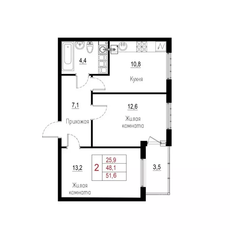 2-к кв. Краснодарский край, Новороссийск Анапское ш., 41б (50.0 м) - Фото 1