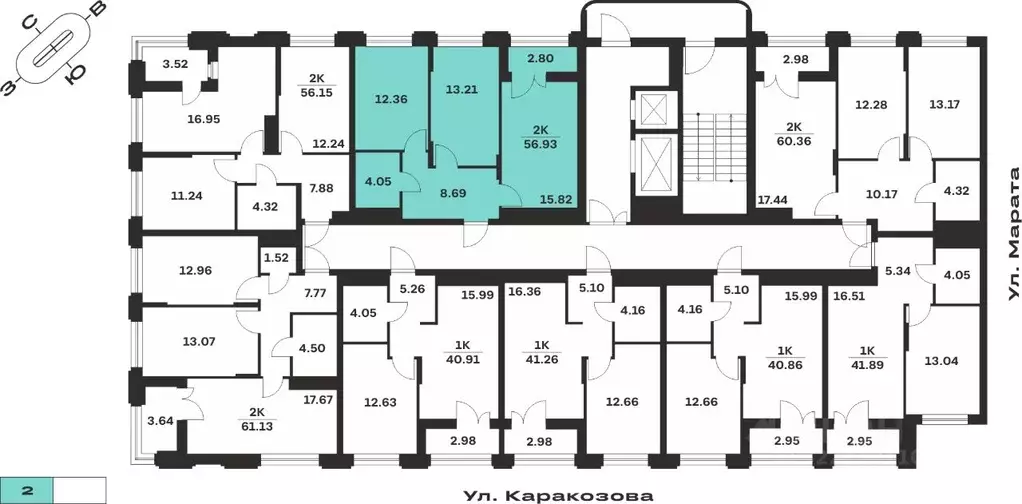 2-к кв. Тульская область, Тула ул. Каракозова (56.93 м) - Фото 2