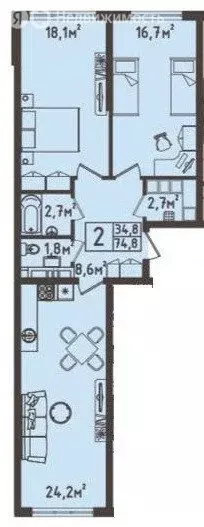 2-комнатная квартира: Новая Адыгея, Песочная улица, 1к2 (74.8 м) - Фото 0