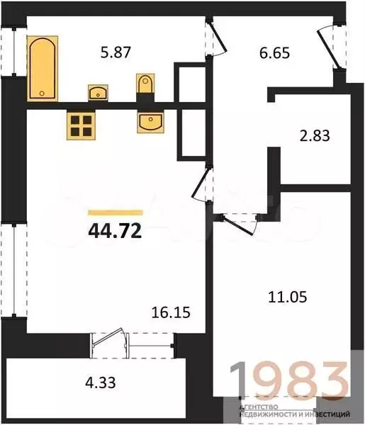 1-к. квартира, 44,7 м, 24/25 эт. - Фото 0