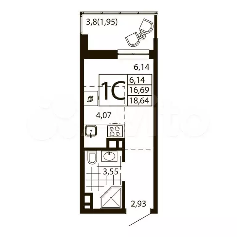 Квартира-студия, 18,6 м, 4/24 эт. - Фото 0