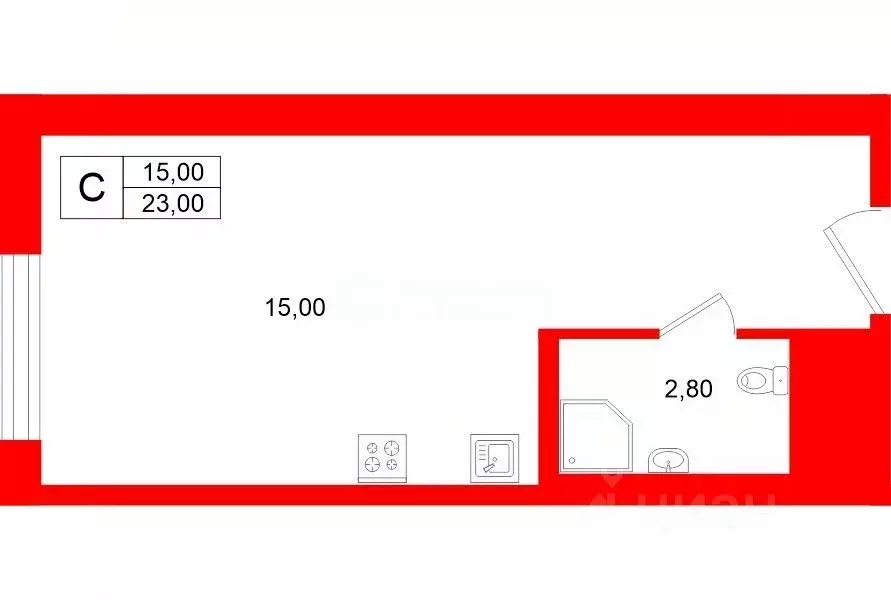 Студия Санкт-Петербург Заозерная ул., 3к3 (23.0 м) - Фото 2