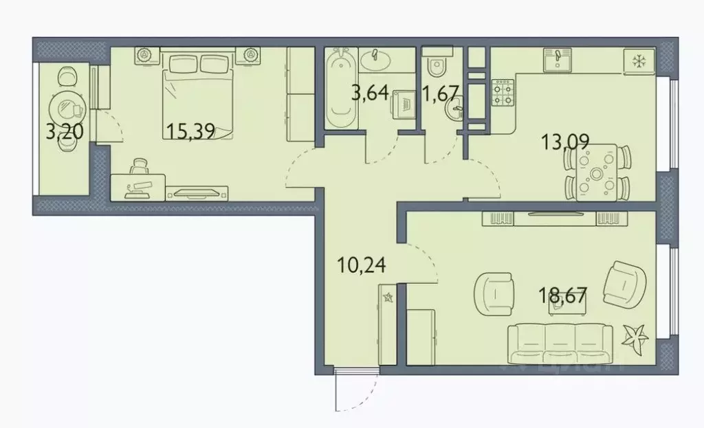 2-к кв. Брянская область, Брянск просп. Станке Димитрова, 67к7 (63.3 ... - Фото 1