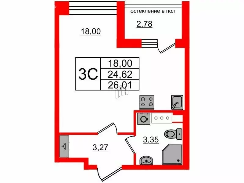 Квартира-студия: Санкт-Петербург, Кубинская улица, 78Е (24.62 м) - Фото 0