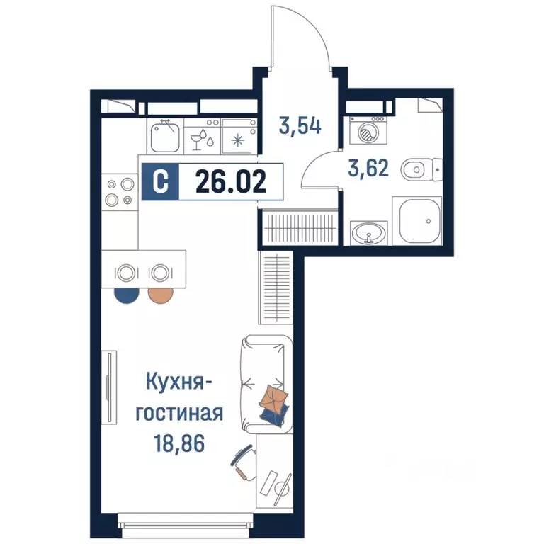 Студия Ленинградская область, Мурино Всеволожский район,  (26.02 м) - Фото 0