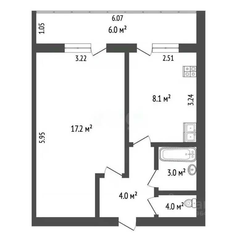 1-к кв. Московская область, Люберцы пос. Калинина, 54 (36.4 м) - Фото 2