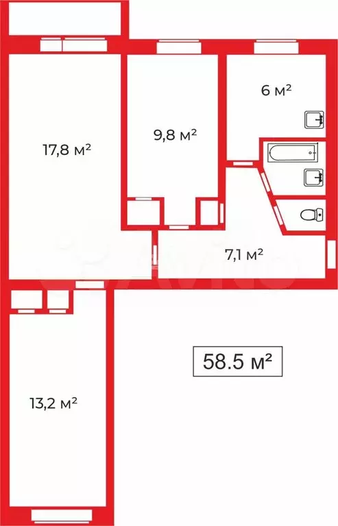 3-к. квартира, 58,5 м, 4/5 эт. - Фото 0