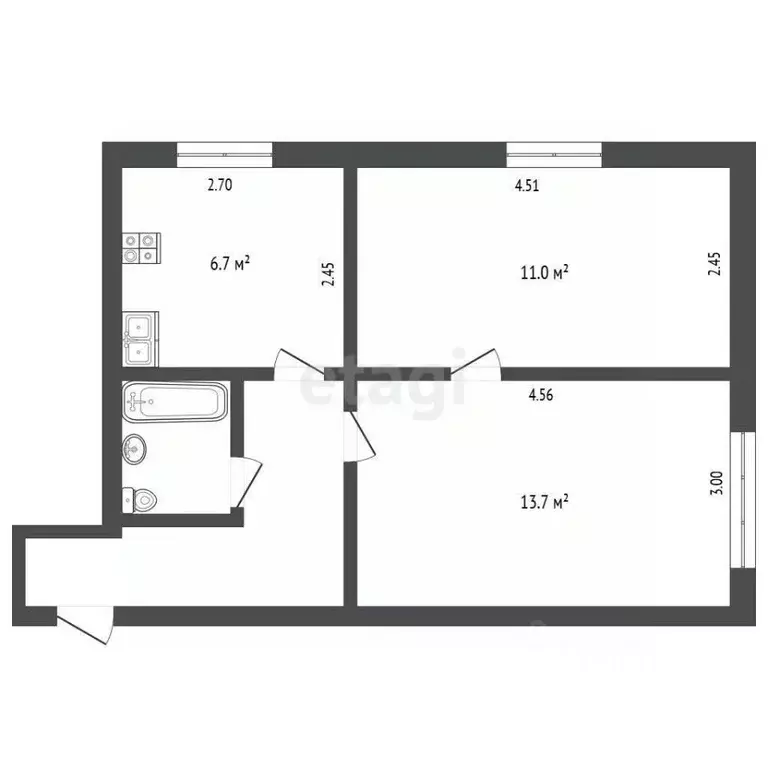 2-к кв. Калужская область, Село Ферзиково с/пос, с. Ферзиково 11 (40.8 ... - Фото 2