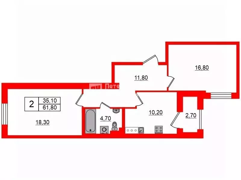 2-к кв. Санкт-Петербург Московский просп., 73к5 (61.8 м) - Фото 0