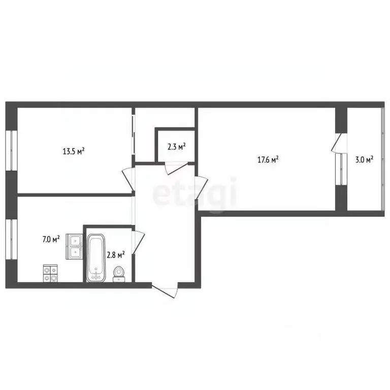 2-к кв. Челябинская область, Челябинск ул. Ворошилова, 37 (53.3 м) - Фото 2